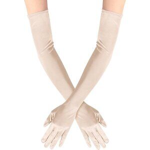 Women's Satin Champagne Long Gloves Costumes Elbow Length Evening Party Prom